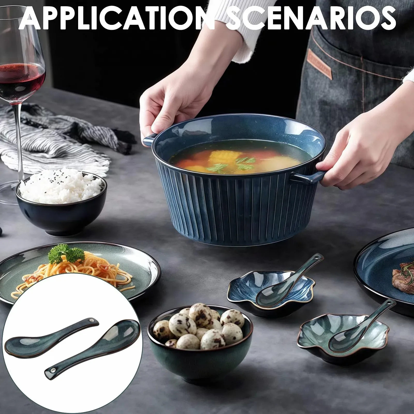 Ложка для азіатського супу Керамічна Японська блакитна, фото №6 Ложка для азіатського супу Керамічна Японська блакитна, фото №6