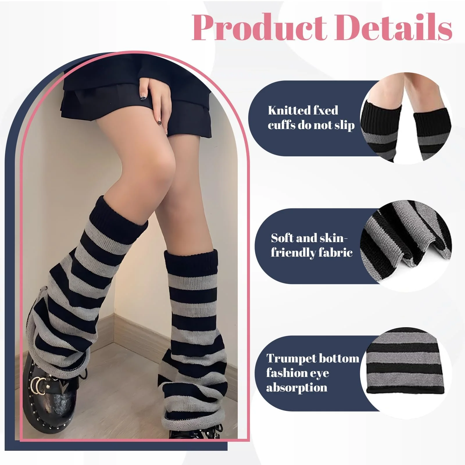 Гетри для дівчат, 3 пари в'язаних шкарпеток до коліна для жінок, фото №4 Гетри для дівчат, 3 пари в'язаних шкарпеток до коліна для жінок, фото №4