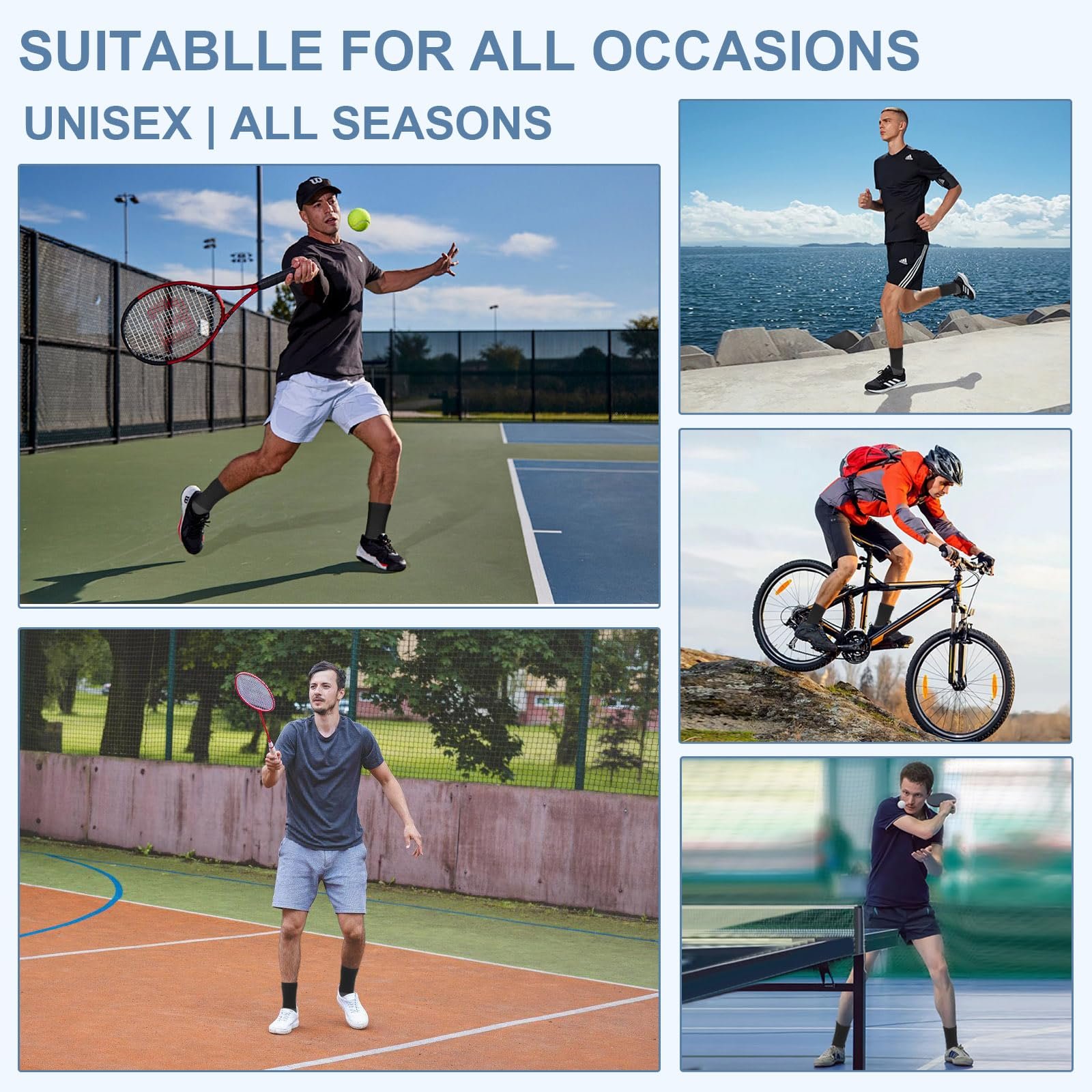 Спортивные носки с подкладкой Мужские Женские Теннисные носки Дышащие Компрессионные носки для тренировок лодыжки для бадминтона Баскетбола Гандбола Бега и Пешего туризма, 6 пар, фото №7