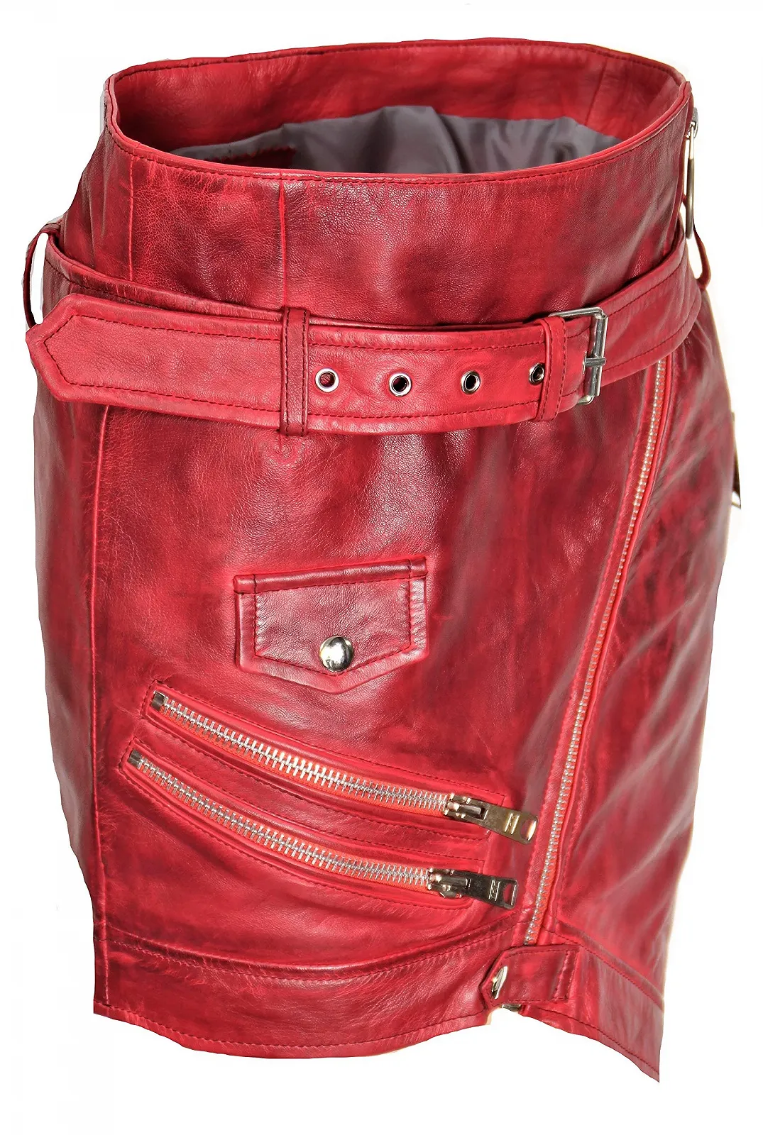 Шкіряна Спідниця Be Noble зі шкіри Червона з блискавками, фото №2