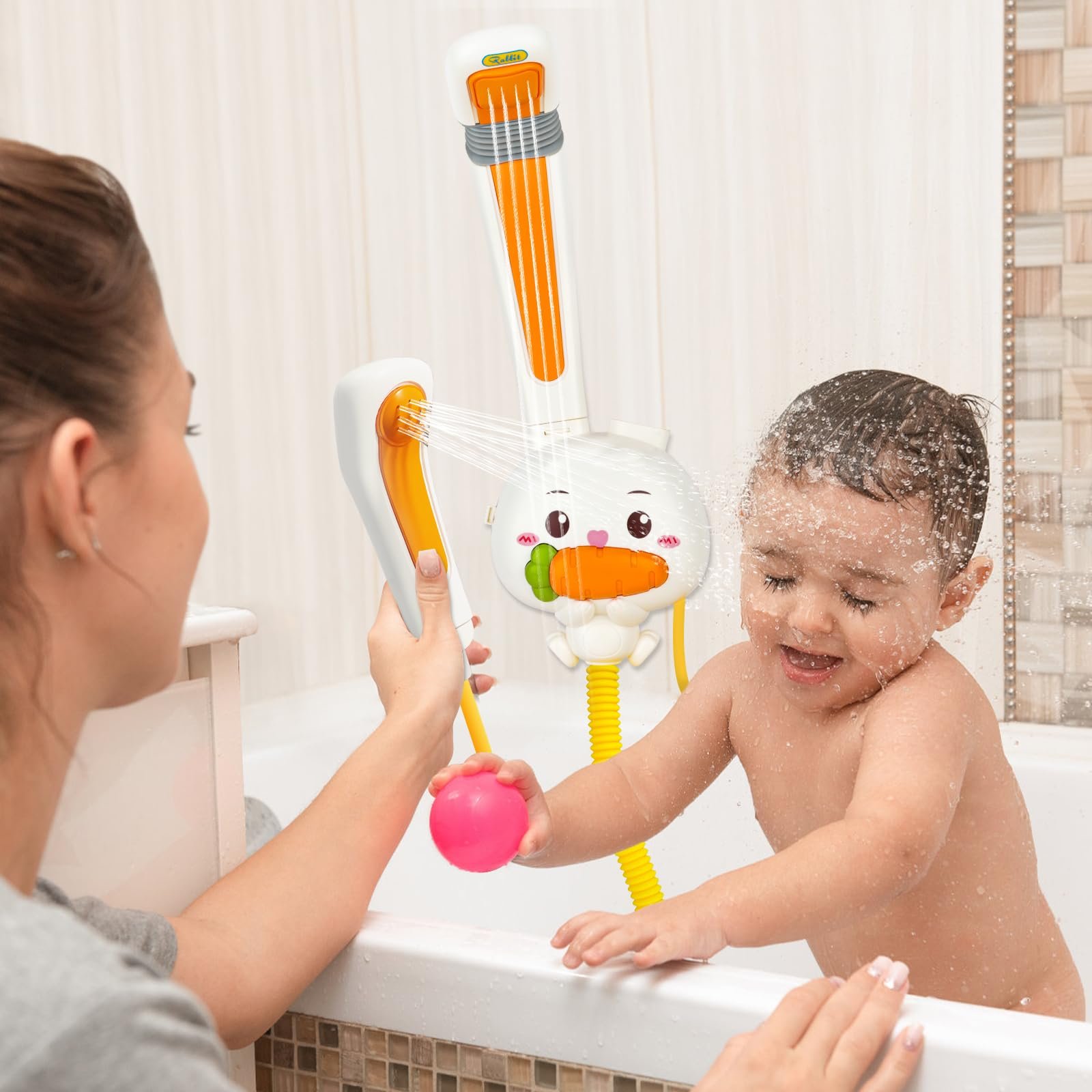 Іграшка для ванни Зайчик з душовою лійкою, знімний, висувний, 3 режими розпилення, фото №6