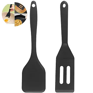 Купить Набор силиконовых лопаток Silicone Spatulas термостойких с прорезями 2 шт. Черный - Фото 1 Набор силиконовых лопаток Silicone Spatulas термостойких с прорезями 2 шт. Черный - Фото 1