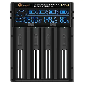 Зарядний пристрій для акумуляторів WISSBLUE LCD-4 18650 2A, з LCD-дисплеєм та функцією Power Bank для 3.7 V 14500 16340 18650 20700 21700 26650 1.2 V AAAA A synthetic.ua - Фото 1