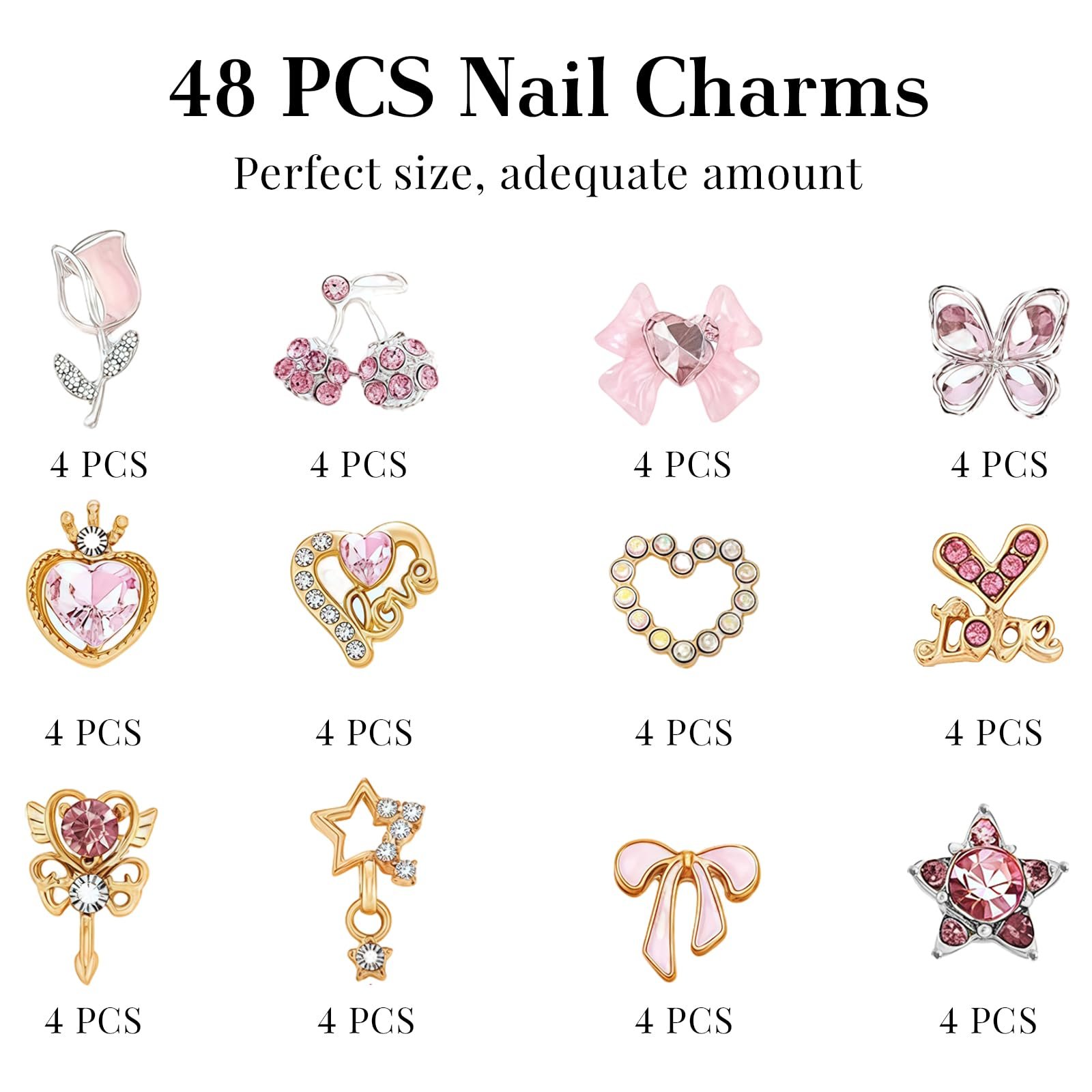 Украшения для ногтей 48 шт., набор украшений для ногтей со стразами, 3D украшения и драгоценные камни для ногтей, аксессуары для ногтей, стразы, фото №2