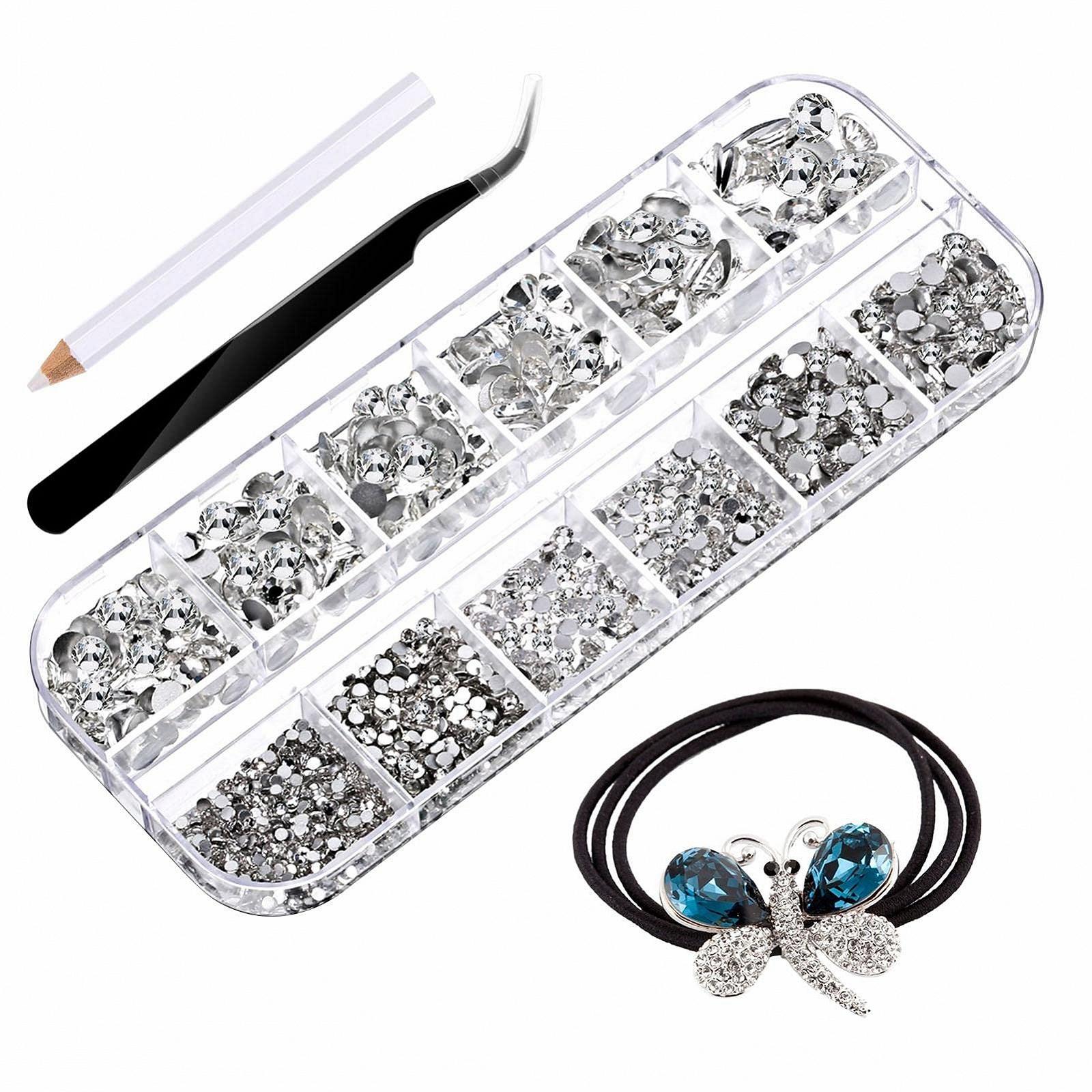 Стразы для ногтей 6 размеров, прозрачные кристаллы для рукоделия, лица, ногтей, одежды, обуви, сумки с пинцетом, фото №8