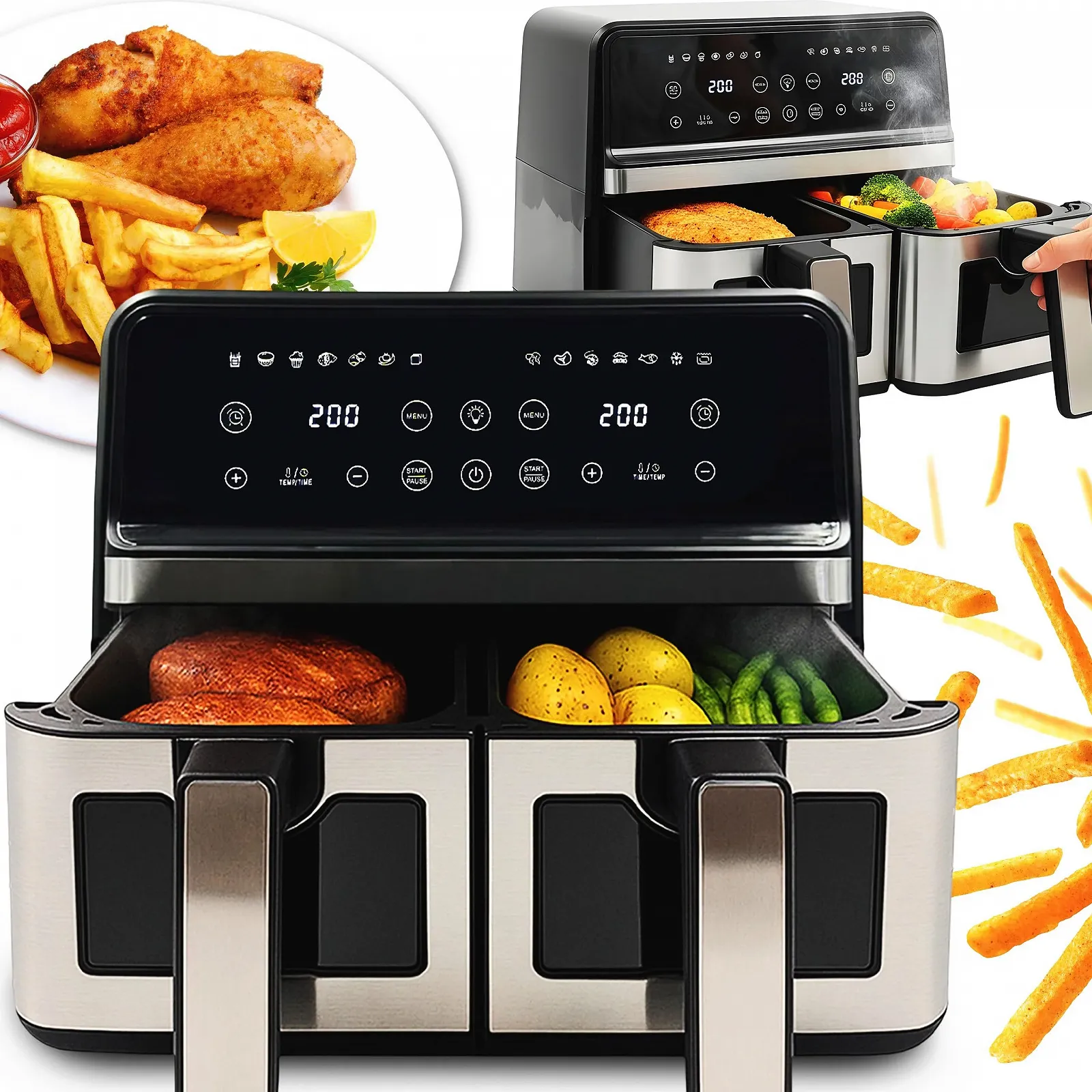 Мультипіч GIROX 9 L Dual 2200Вт 9л двокамерна 10 програм Black Inox Look, фото №1 Мультипіч GIROX 9 L Dual 2200Вт 9л двокамерна 10 програм Black Inox Look, фото №1