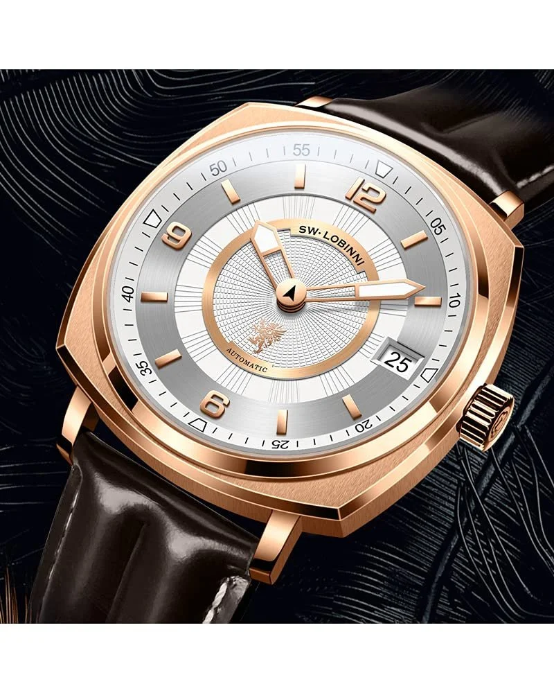 Мужские Квадратные Автоматические Механические Модные Аналоговые Роскошные Календарные Наручные Часы LOBINNI Rose White L Mechanical, Rose-White-L, Mechanical, фото №5