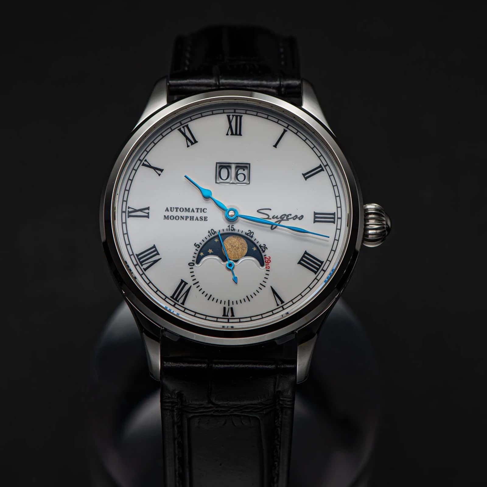 Годинник Sugess MoonPhase Master Seagull ST2528 Sapphire Glass Men's Automatic Mechanical 1963 Black 41mm Чорний, фото №2