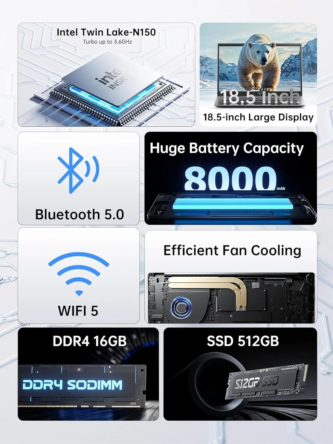 Ноутбук 18.5" ACEMAGIC AX18 Intel N150 RAM 16GB SSD 512GB Windows 11 (UKR), фото №3