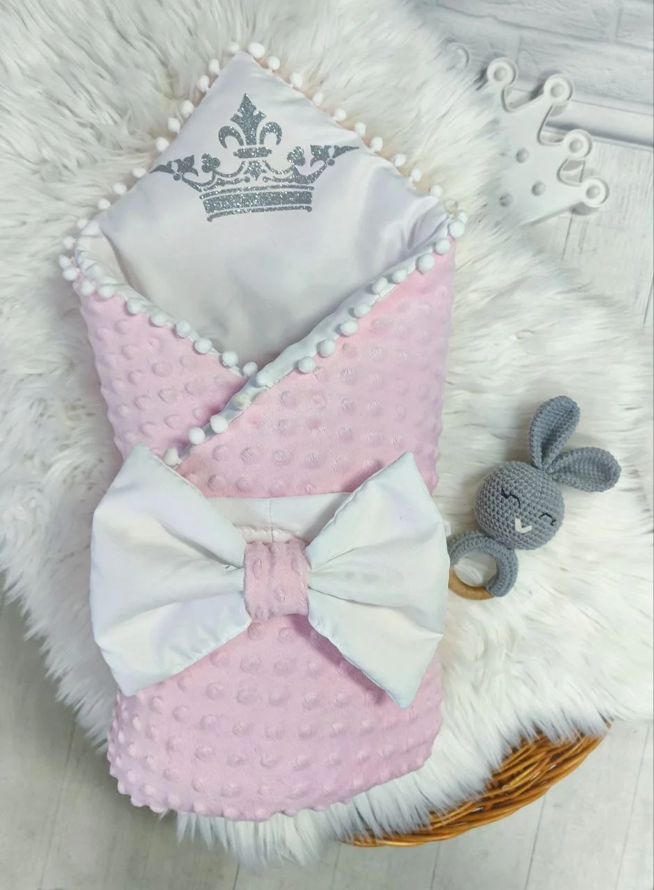 Конверт для новорожденого красивый деми-лето (утеплитель вынимается) Корона розовый (ТВ0332), фото №1
