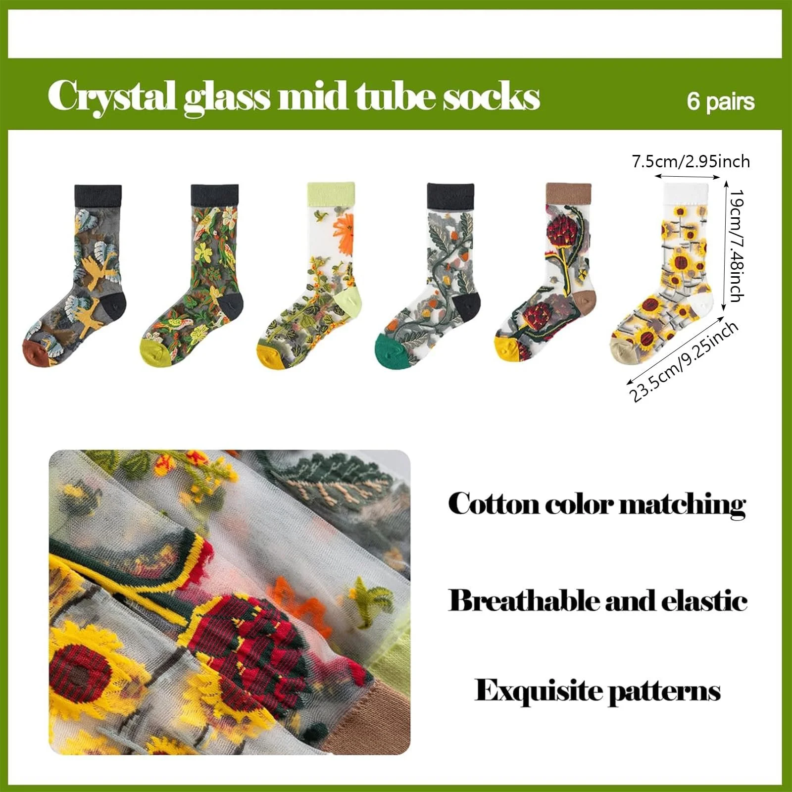 Комплект шкарпеток 6 шт. Жіночі шкарпетки з малюнком, фото №2