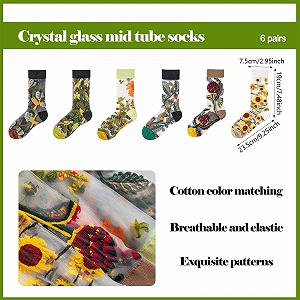 Комплект носков 6 шт. Женские носки с рисунком, носки до щиколотки с цветочным принтом, прозрачные повседневные носки с вышивкой, волшебные носки, женские прозрачные кружевные носки с вышивкой synthetic.ua - Фото 1