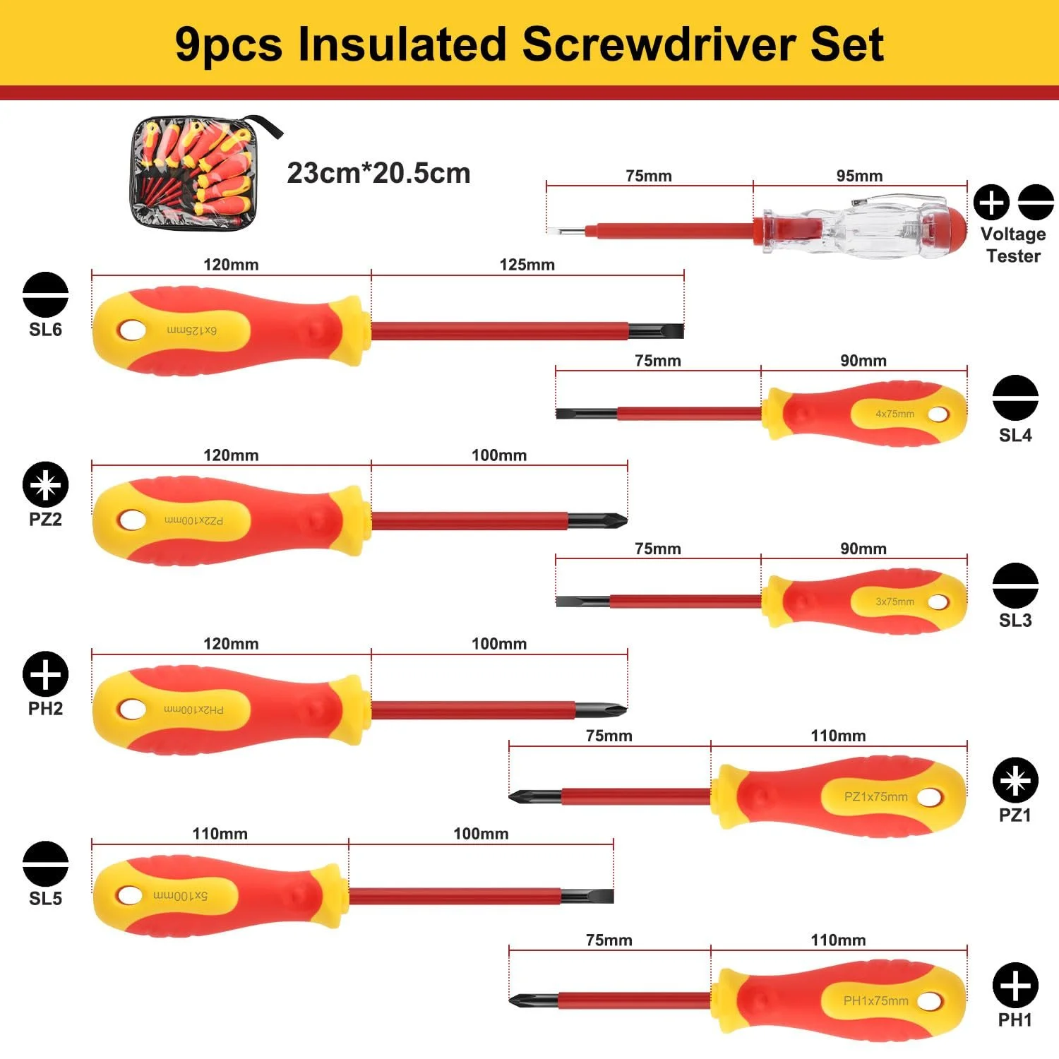 Набір діелектричних магнітних викруток 9 предметів до 1000 В Chrome Vanadium, фото №2