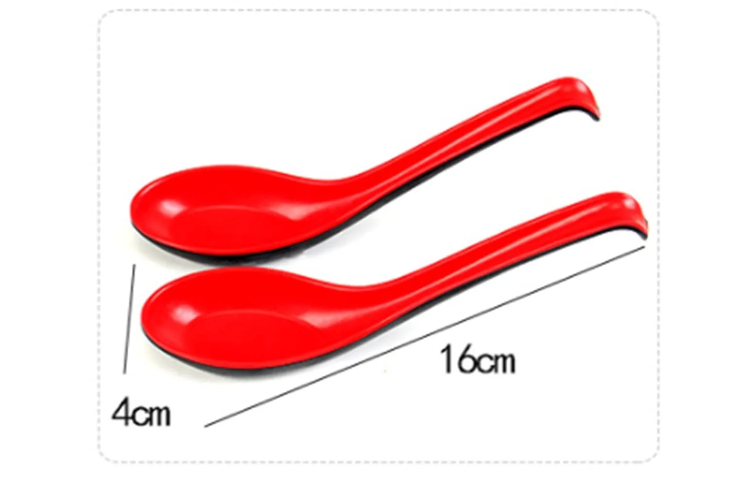 Ложка для супу вонтон пластикова азіатська 8 шт. Червона та чорна, фото №2
