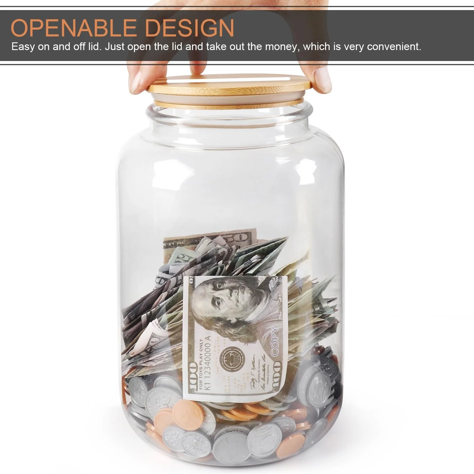 Скарбничка-свиня велика пластикова прозора PET, фото №4