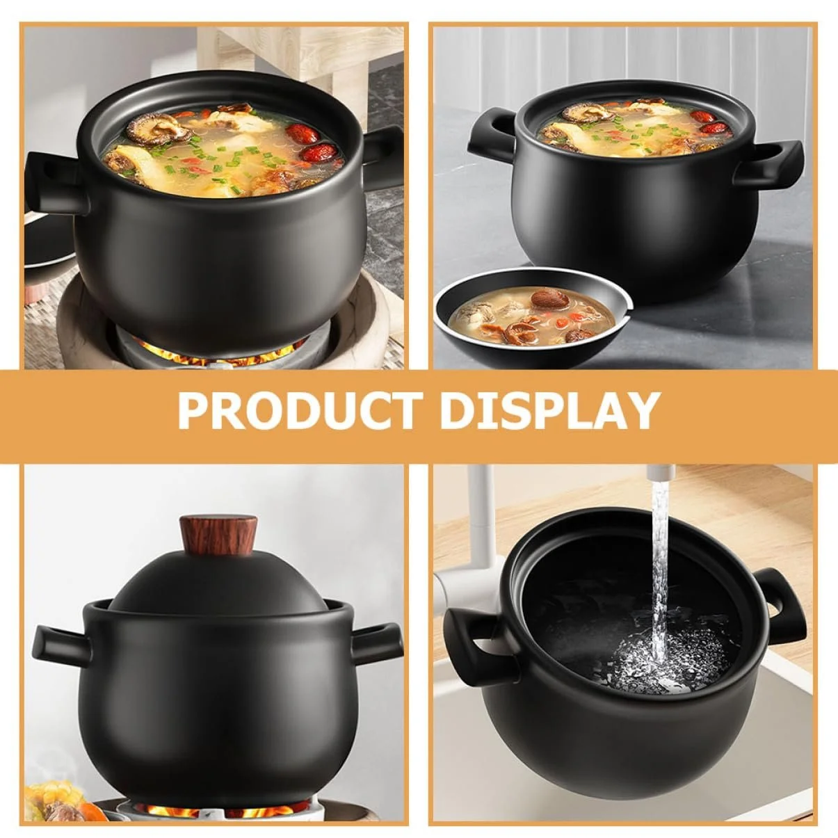 Керамічна каструля Sosoport 3,6 л з ручкою для супів та тушкування, фото №3