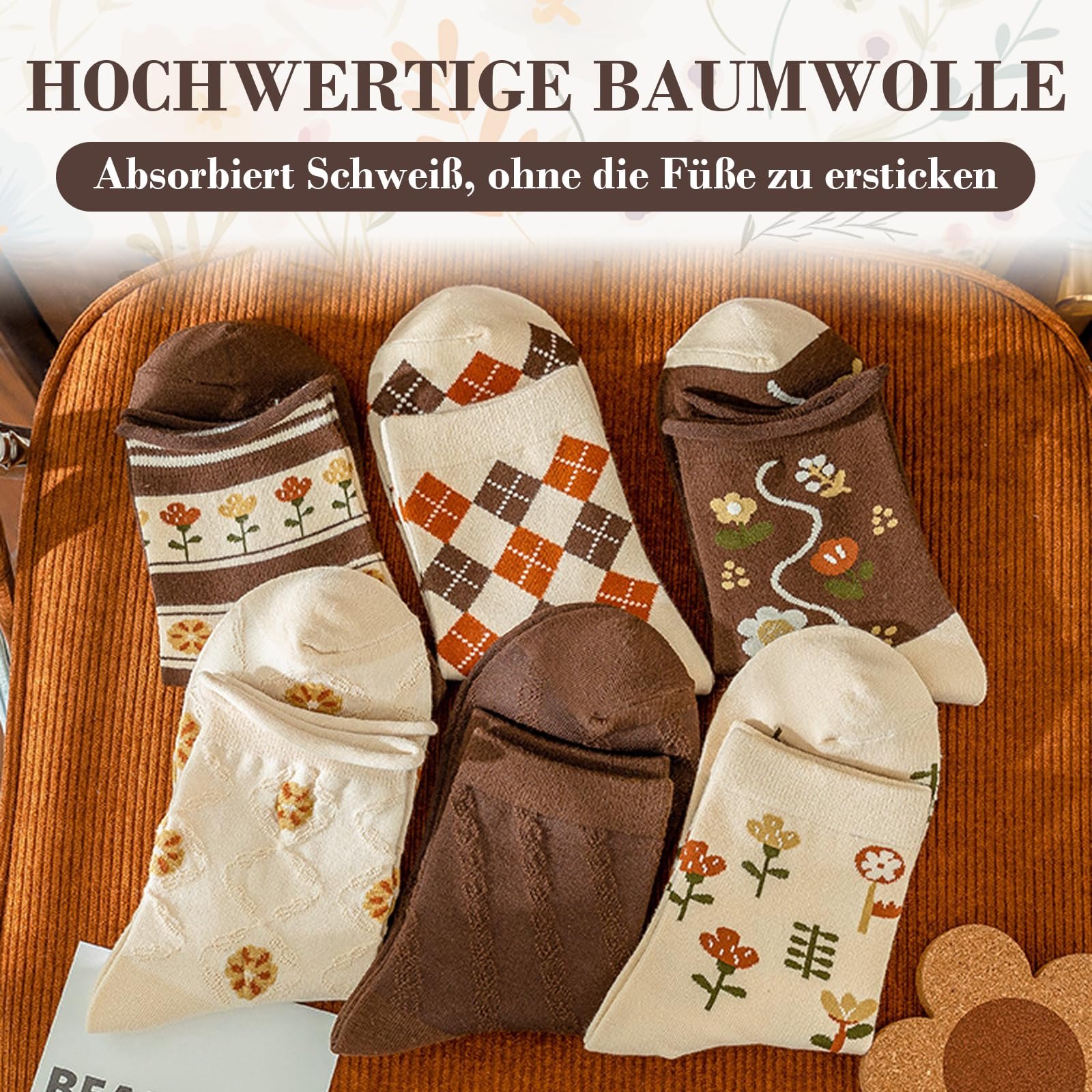 Носки Женские с цветочным узором EU 35-38 (6 пар), фото №3