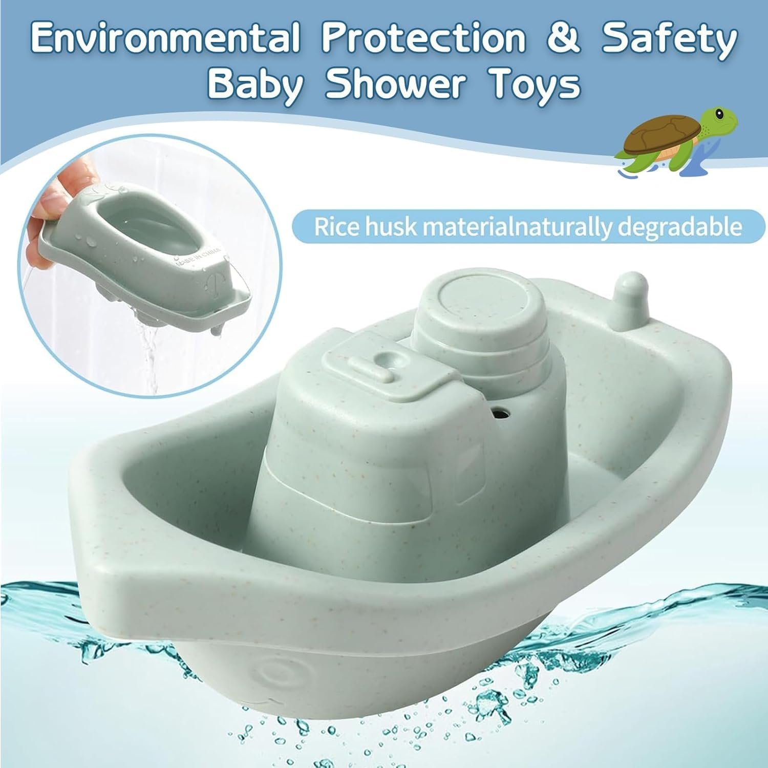 Набор игрушек для ванны: 4 брызгающиеся животные + 5 челноков из безопасного силикона, фото №4