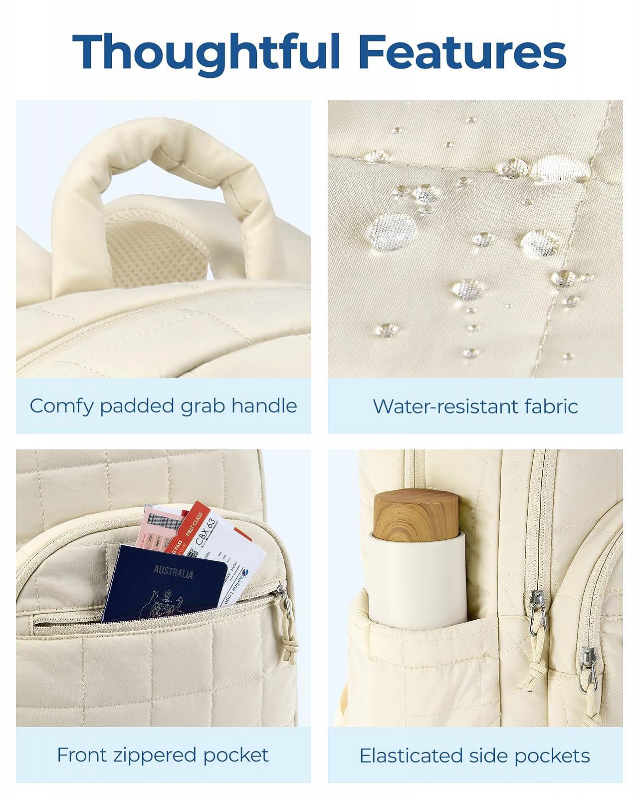Рюкзак для ноутбука bagsmart Women's 15.6" стьобаний водостійкий Beige, фото №5 Рюкзак для ноутбука bagsmart Women's 15.6" стьобаний водостійкий Beige, фото №5