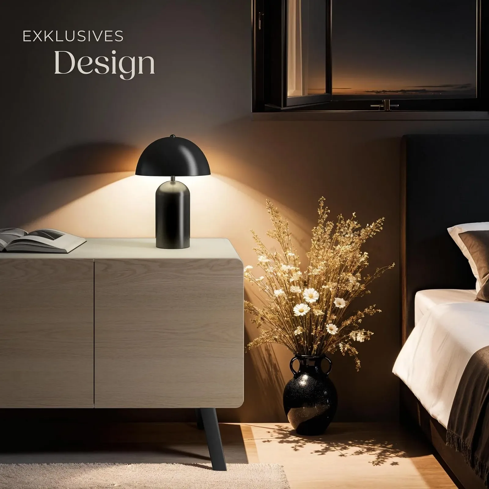 Настільна лампа tectake Mushroom Shape Vintage Retro Чорна, фото №8