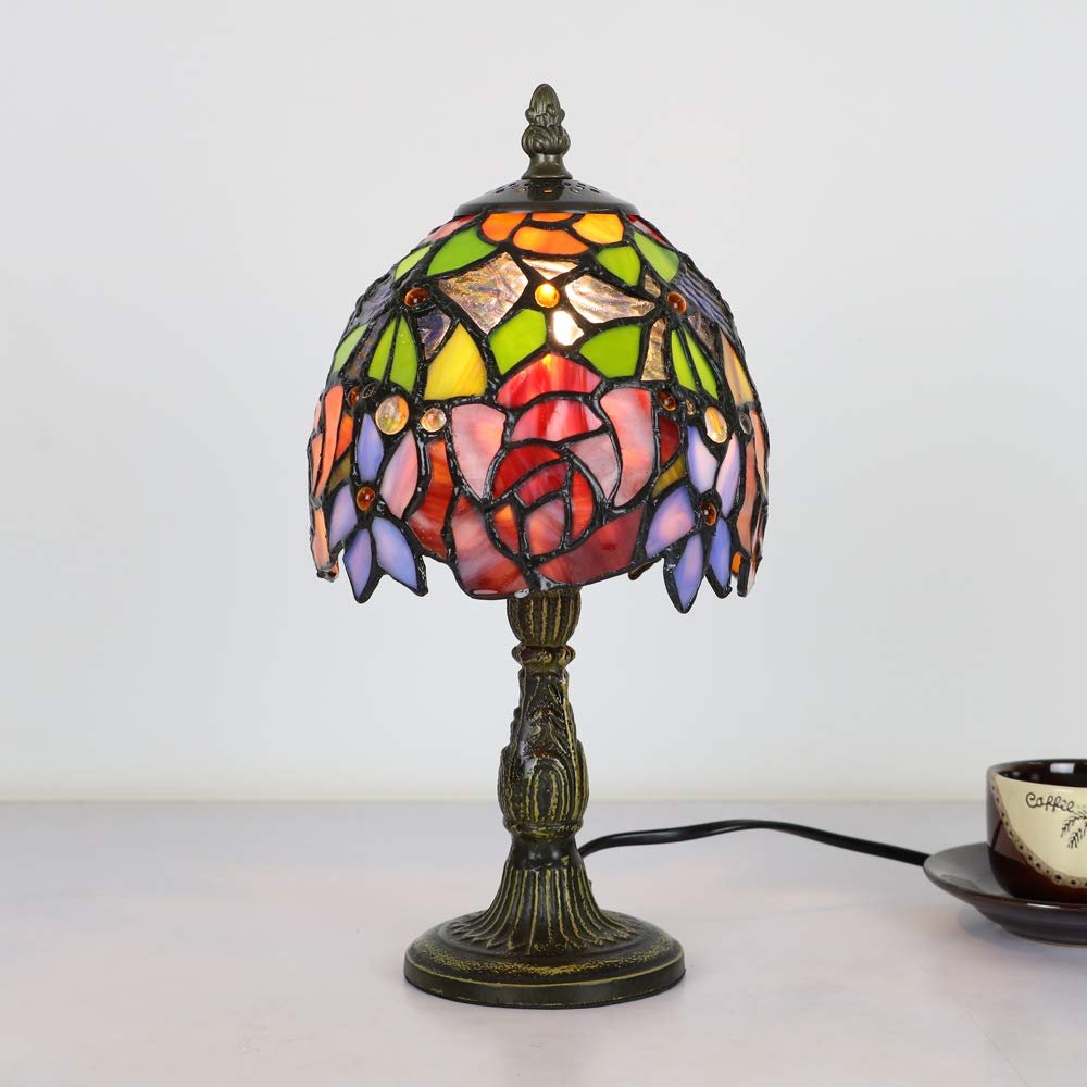 Настільна лампа Tiffany Style 6 дюймів E14 Vintage Stained Glass Mini Red Rose, фото №3