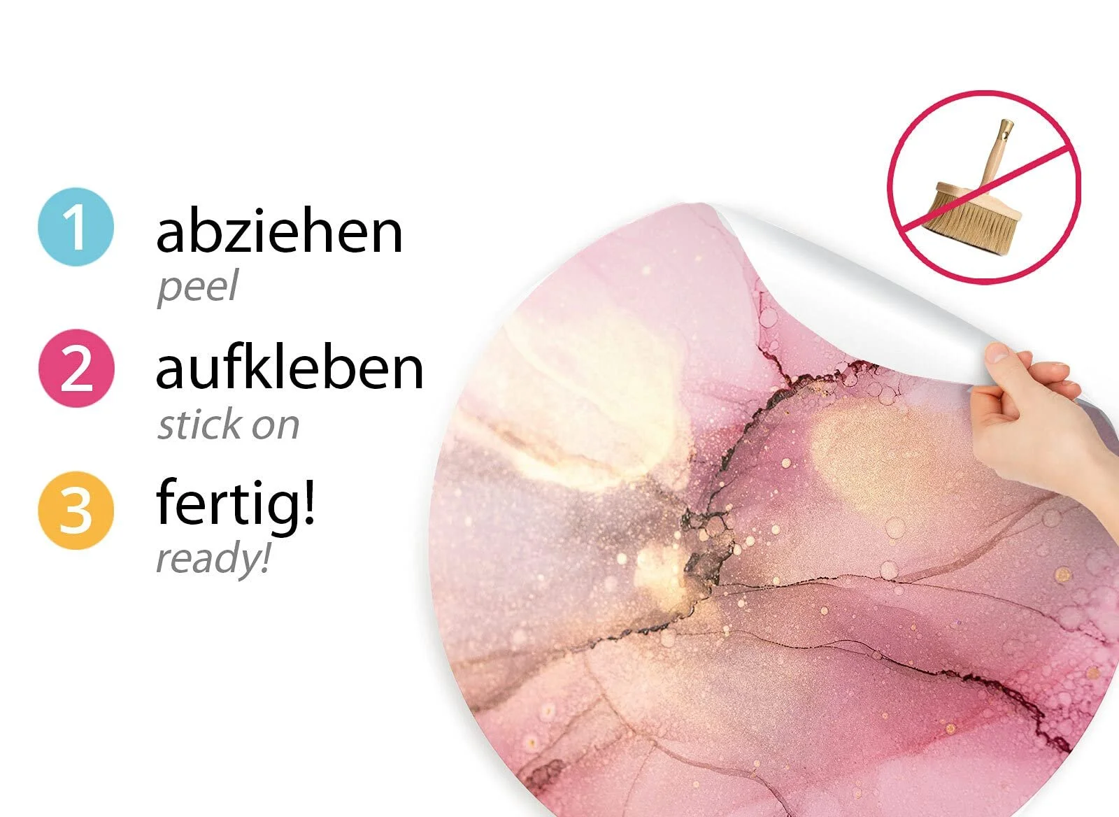 Настенная наклейка Grandora DL705-4 Круглая Мрамор Розовое золото, фото №4