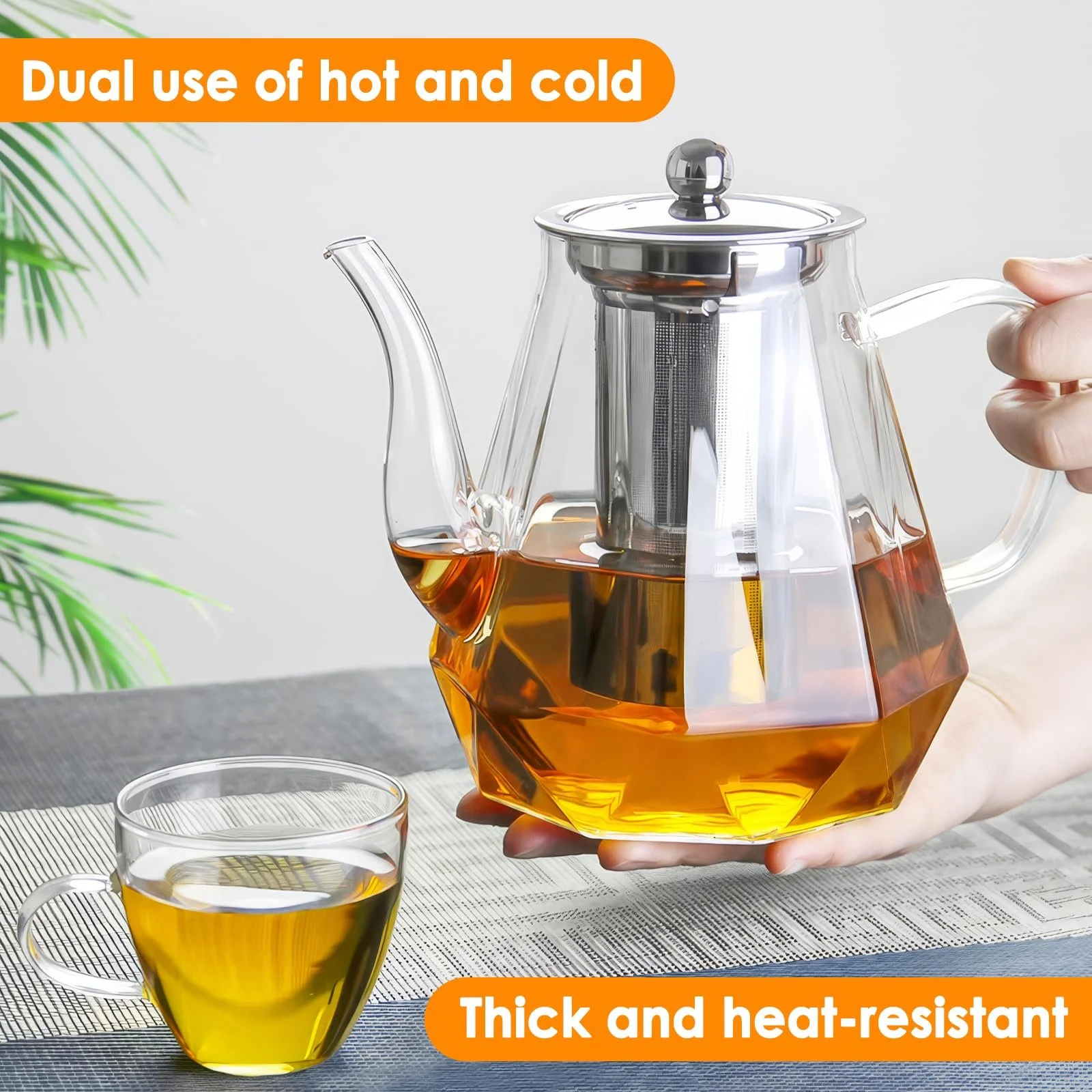 Чайник-заварник ZONJIE Скляний з ситечком для чаю, 1200 мл, великий, фото №4