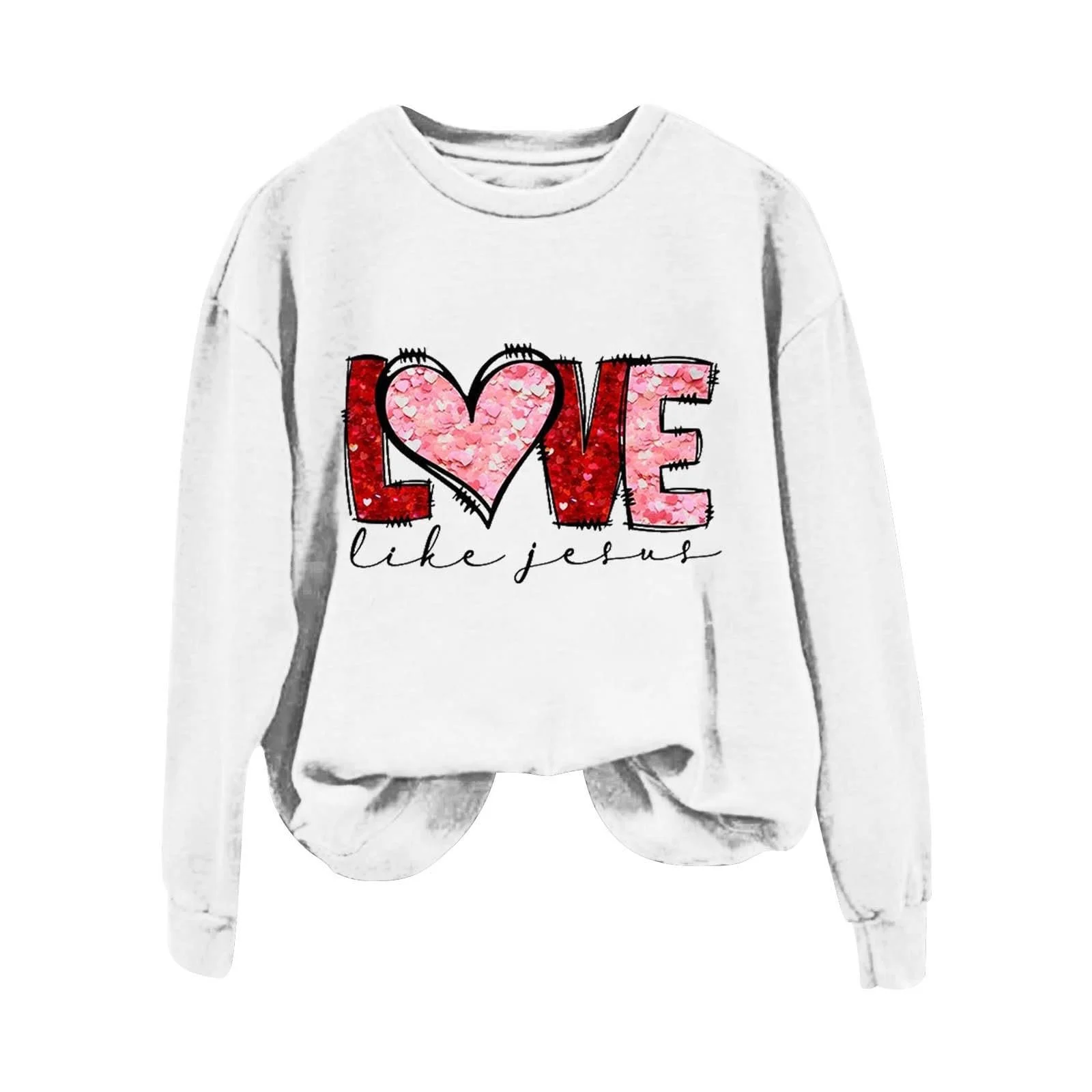 Женский свитшот с принтом ко Дню святого Валентина, повседневный, с круглым вырезом, с длинными рукавами и принтом в виде сердца, фото №2