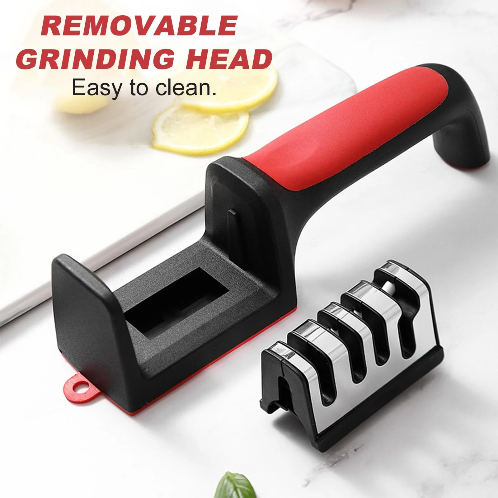 Точилка для ножів професійна 4-рівнева вольфрамова сталь ручна 21x6x5 см Чорний, фото №3