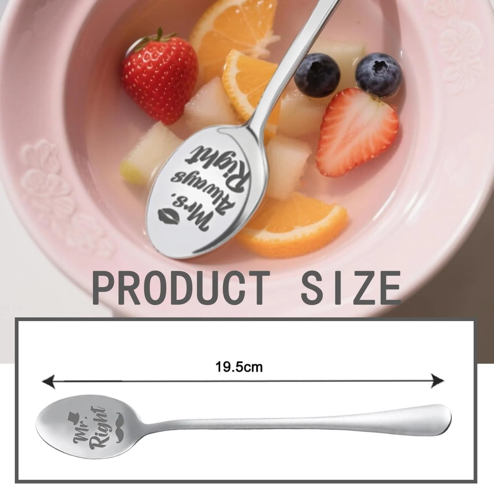 Ложки з гравіюванням Mr Right & Mrs Always Right для наречених, срібне весілля, річниця, фото №2