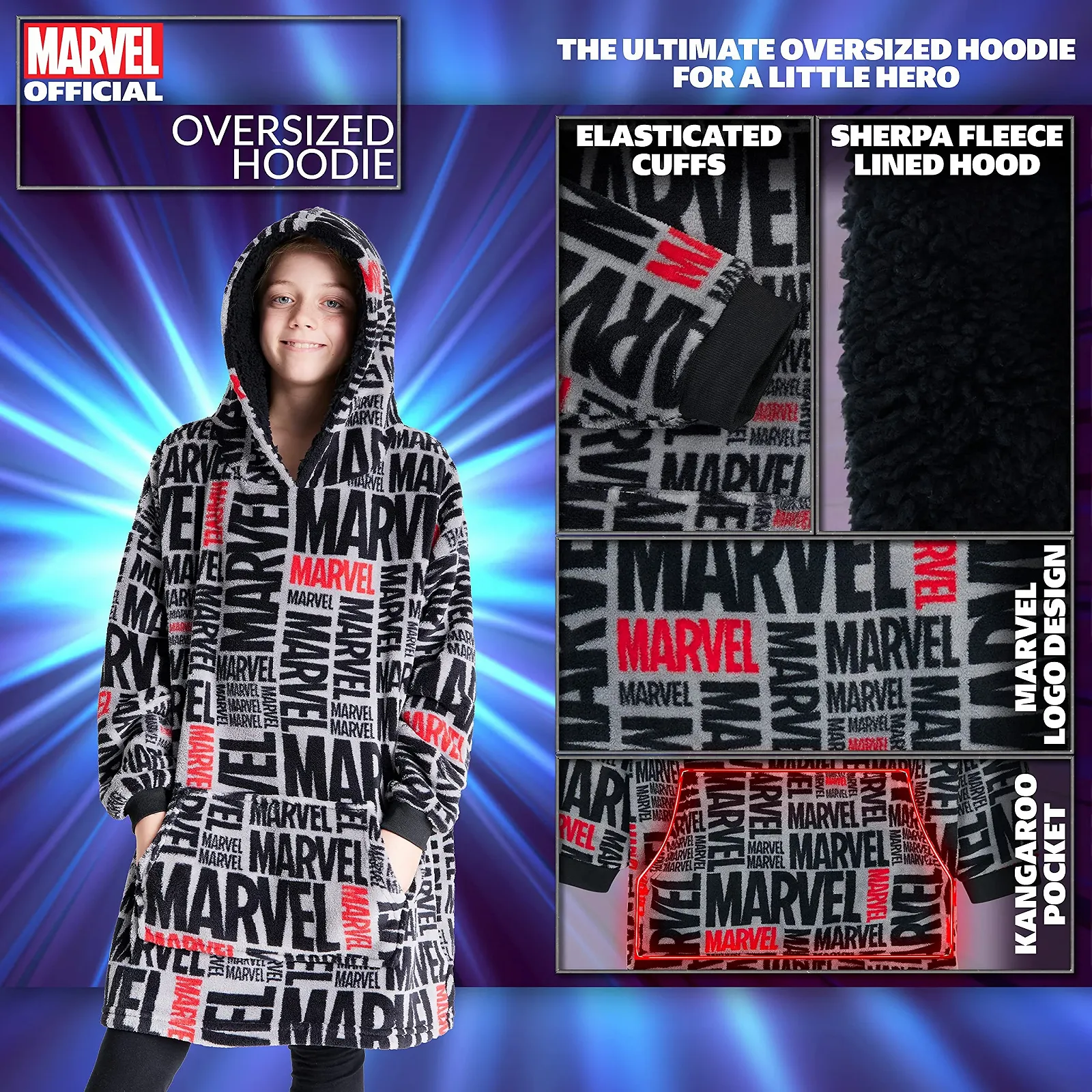 Худі Marvel Oversized Дитяче для хлопчиків Тепле флісове велике худі для підлітків, фото №4