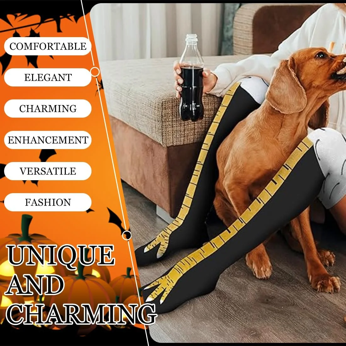 Женские гольфы 2 пары Желтые носки до колена с куриной лапой, фото №6