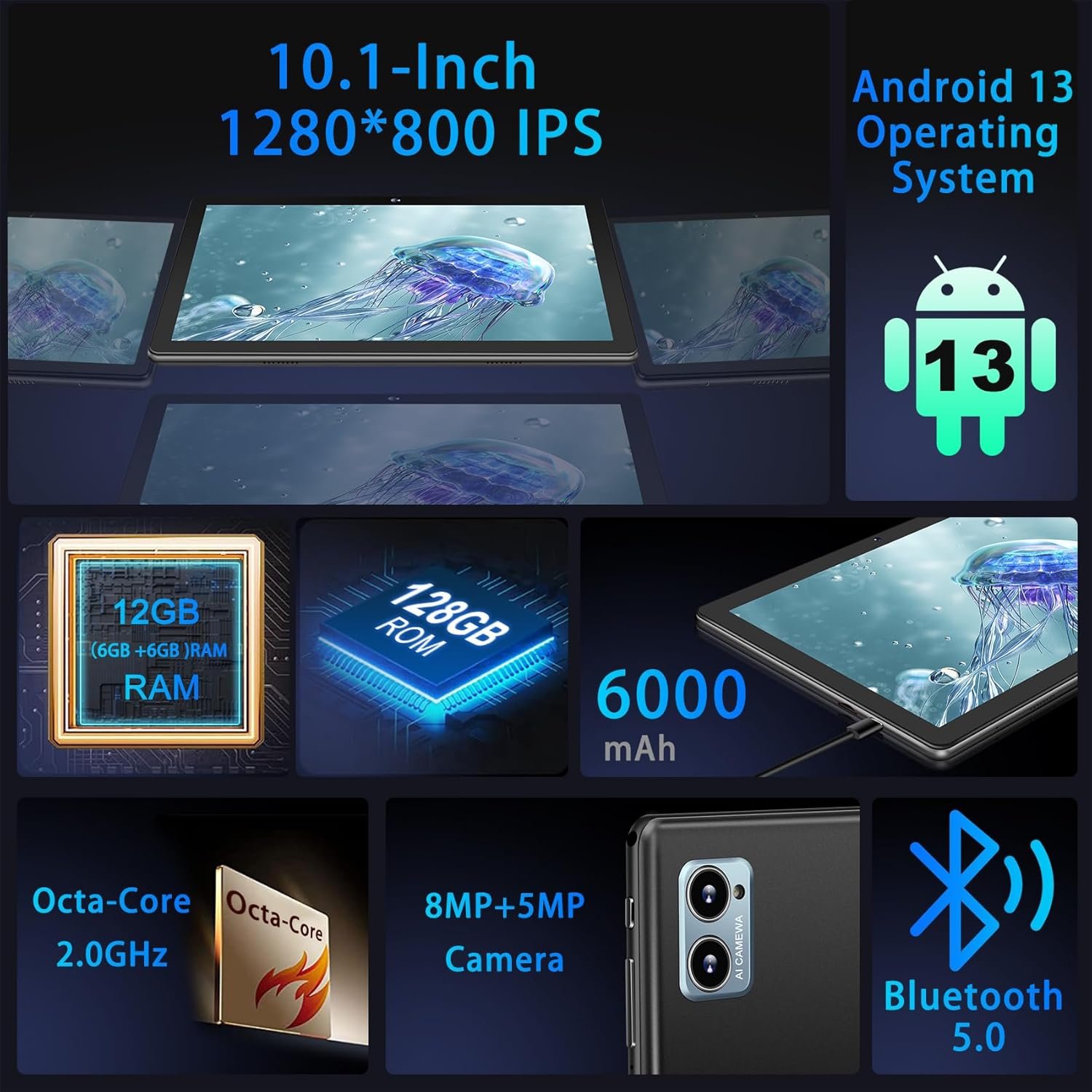 Планшет 10" Oangcc A15 6+6/128Gb 8 ядер Android 13 6000 mAh Чорний, фото №2