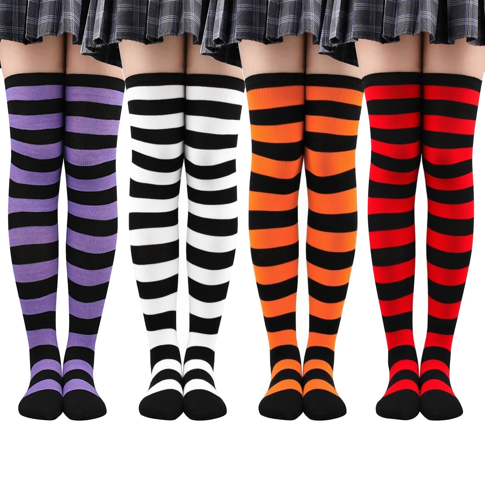 4 пары женских полосатых чулок выше колена, полосатые высокие носки для девочек, карнавальная тематическая вечеринка, костюм для вечеринки на Хэллоуин, фото №1