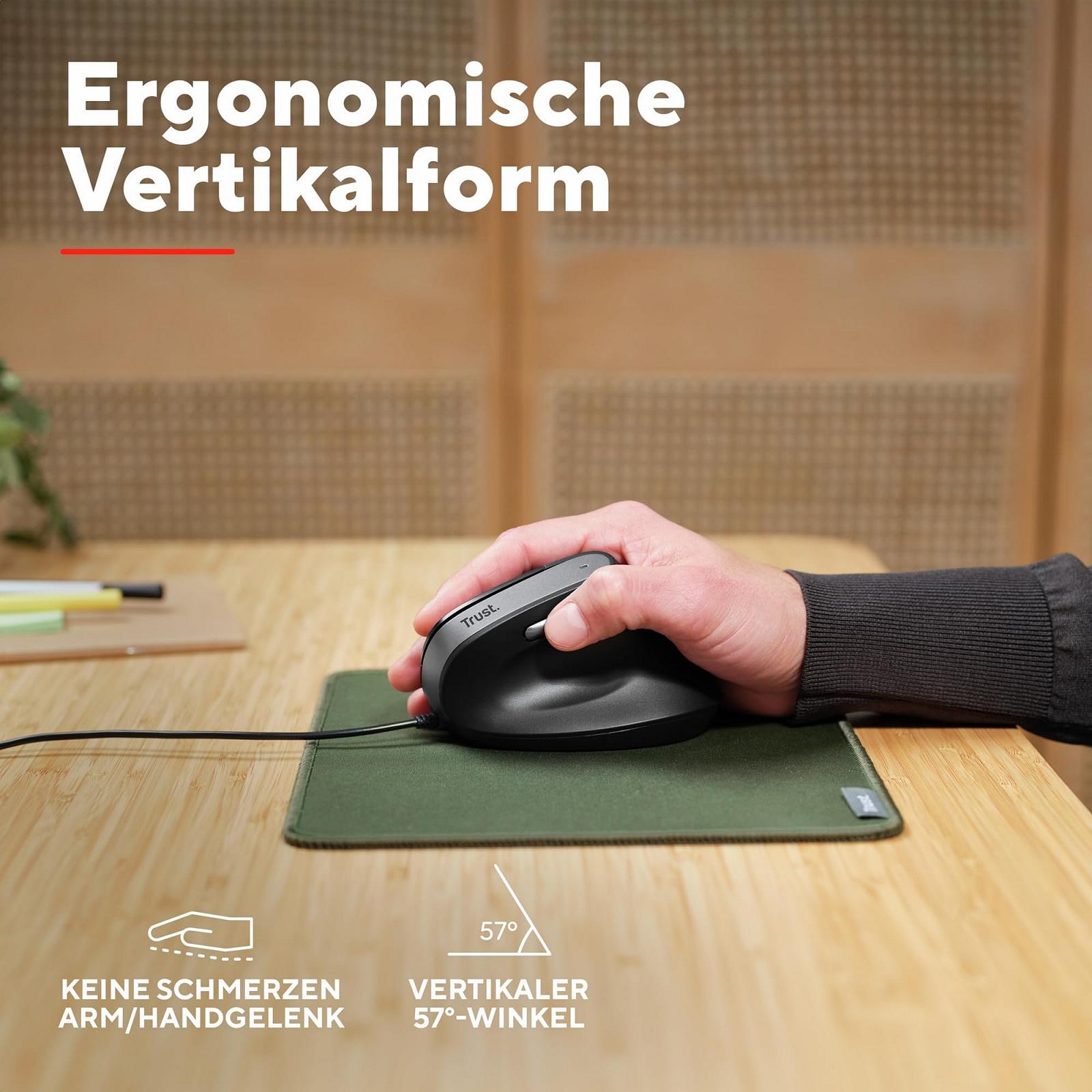 Мышь Trust Yuno Vertikale, эргономичная для правшей, предотвращение "мышиной руки"/теннисного локтя (синдром RSI), PC-мышь с кабелем, компьютер, ноутбук, Mac - Черный, фото №3