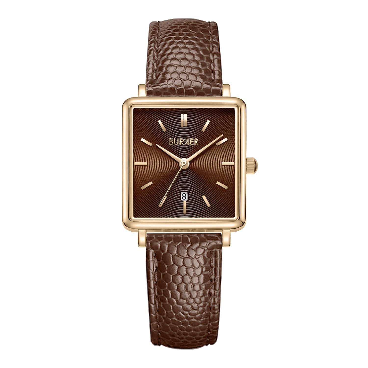 Женские часы BURKER Daisy Квадратные Аналоговые Кварцевые 28 мм Золотой Коричневый/Коричневая кожа, фото №1