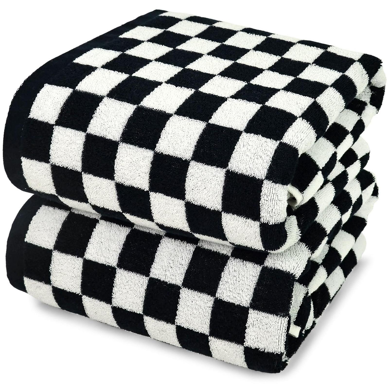 Набір рушників Jacquotha Plaid 100% бавовна 70 x 140 см м'які абсорбуючі швидкосохнучі 2 шт. Чорно-білі, фото №1