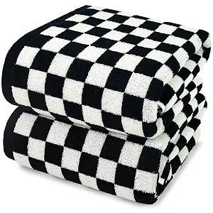 Набір рушників Jacquotha Plaid 100% бавовна 70 x 140 см м'які абсорбуючі швидкосохнучі 2 шт. Чорно-білі - Фото 1