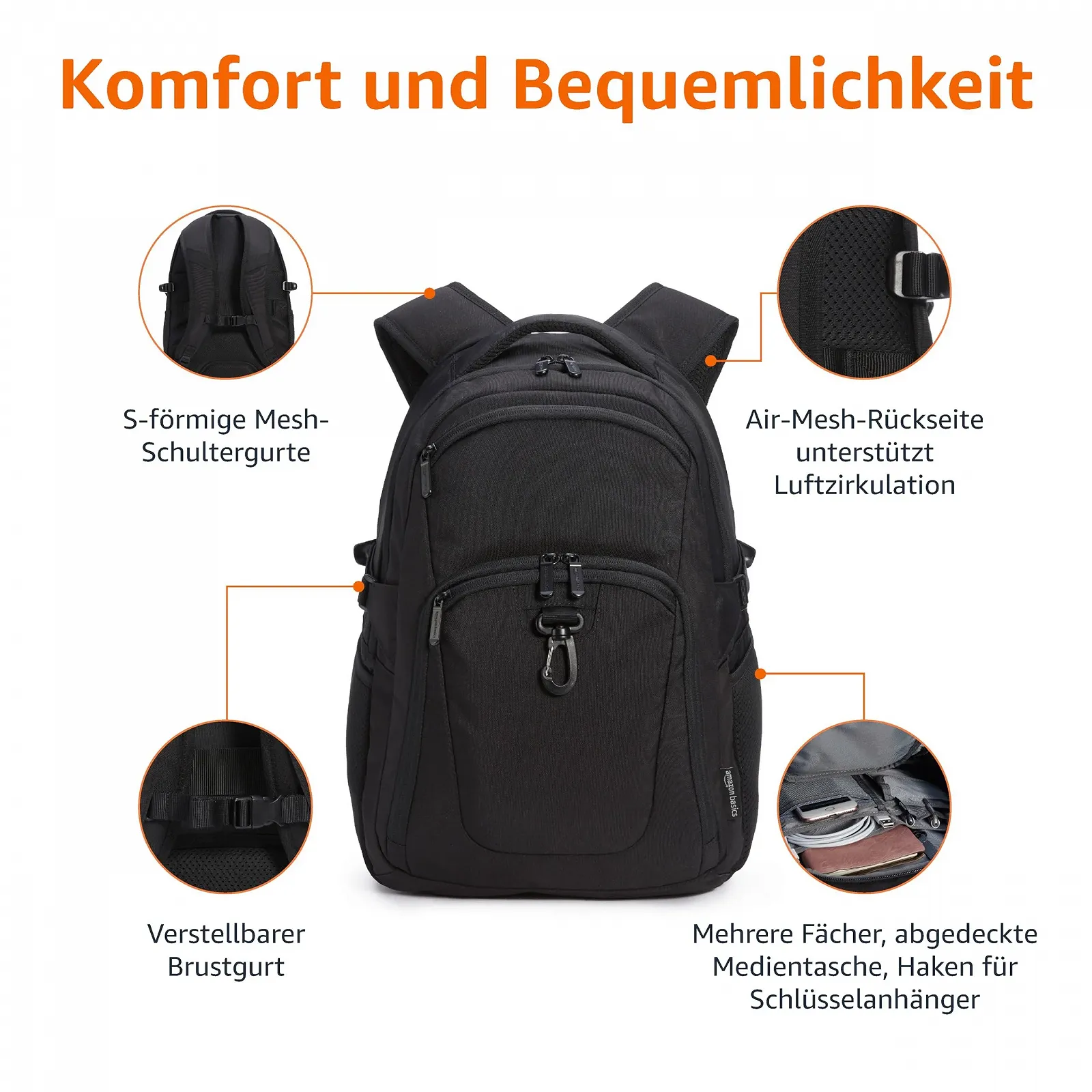 Рюкзак для ноутбука Amazon Basics 15.6 дюймів дорожній Чорний, фото №2 Рюкзак для ноутбука Amazon Basics 15.6 дюймів дорожній Чорний, фото №2