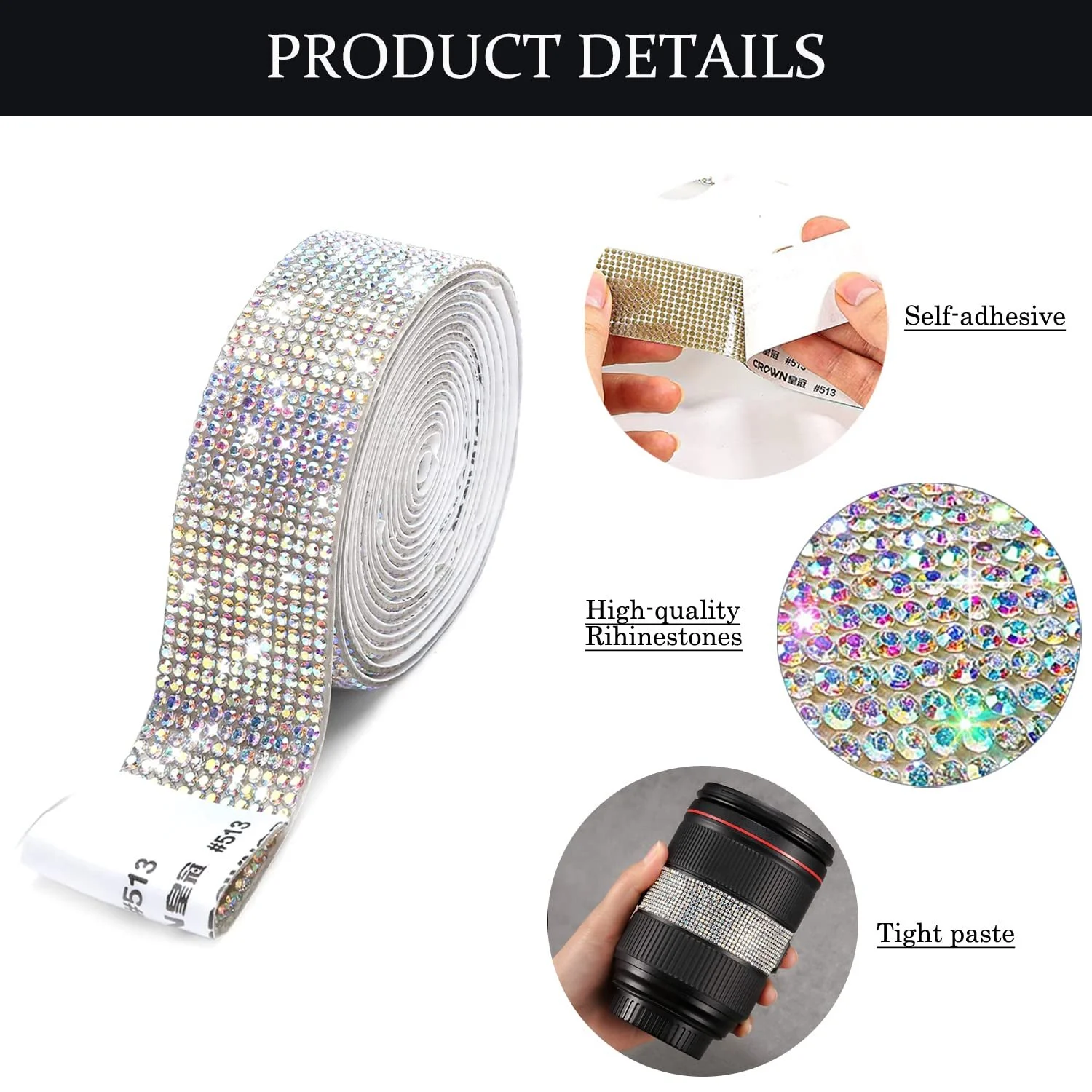 Хрустальная стразовая лента 3 ярда, самоклеящаяся лента со стразами, 2 мм стразы, 12 рядов, фото №2