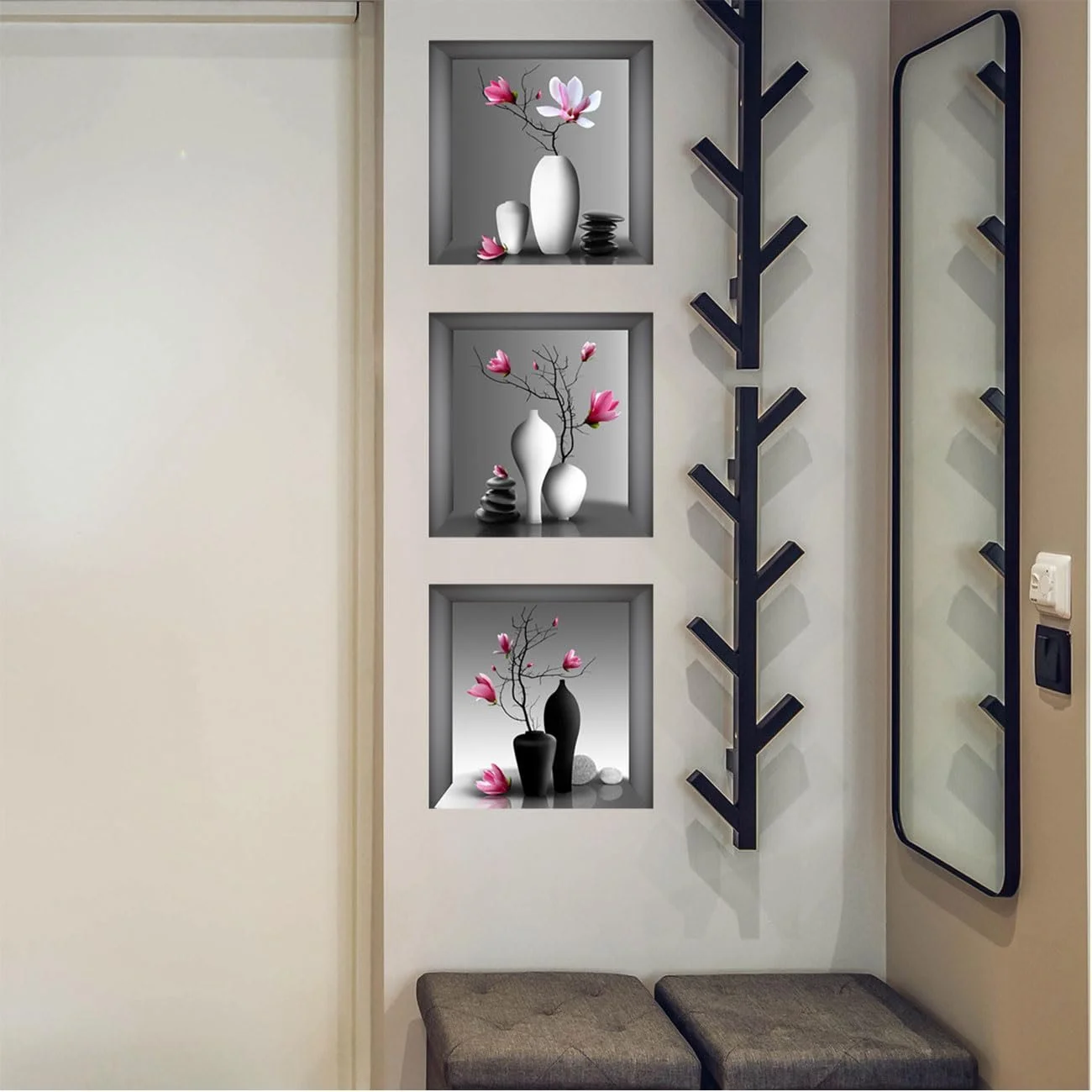 Наклейки на стіну 30 x 30 см Рослини та вази Набір 3 шт. 3D Самоклейні, фото №5