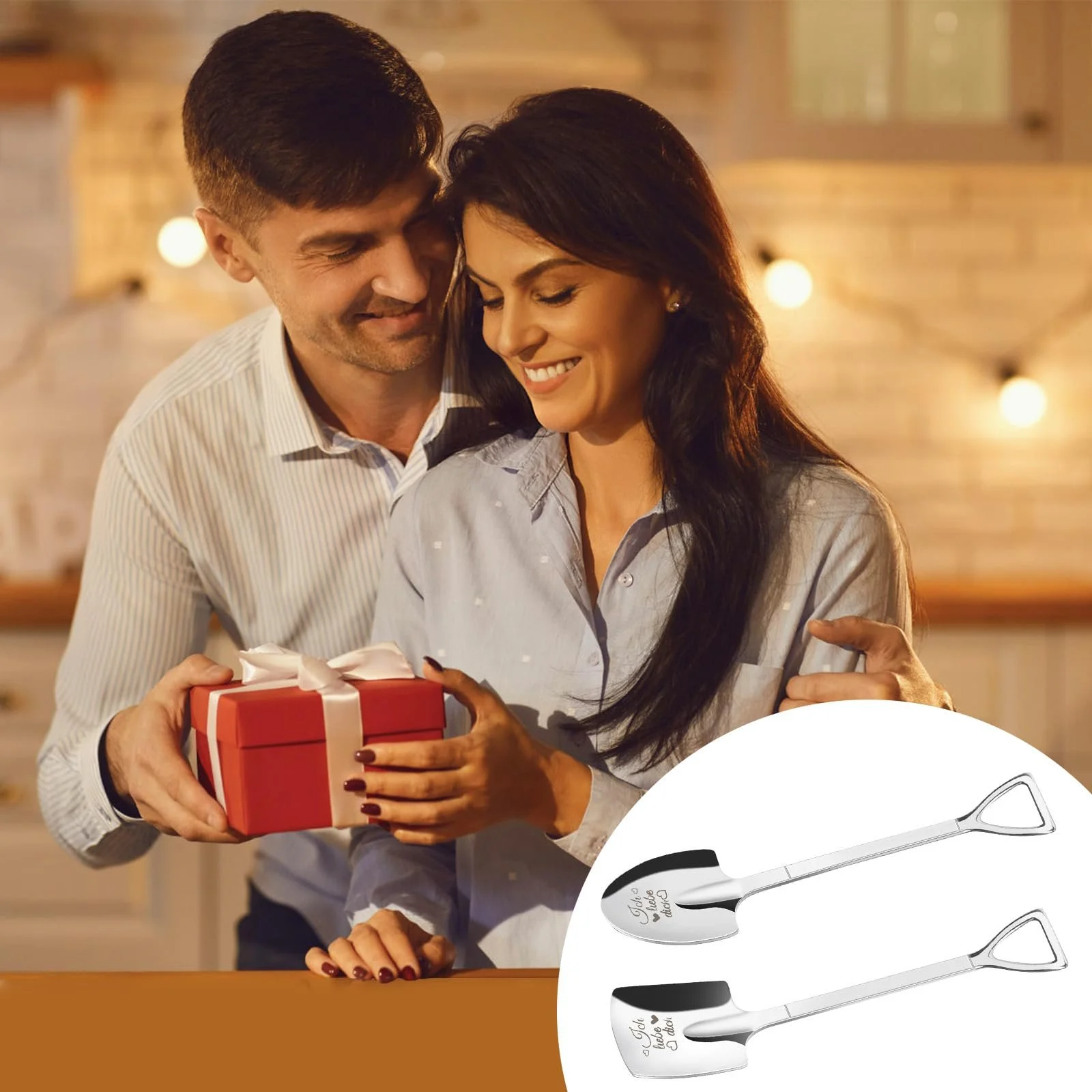 Ложка для морозива з гравіюванням Ice Cream Spoon, 2 x Нержавіюча сталь, для пар, фото №8