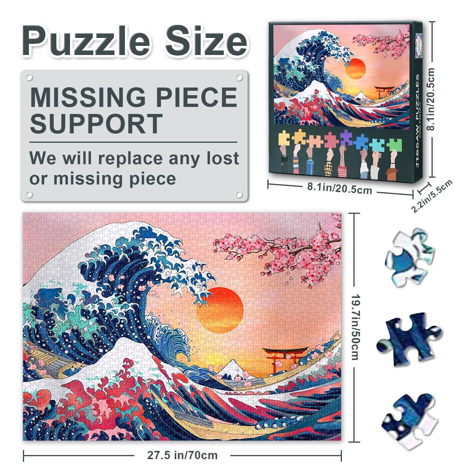 Пазл 1000 деталей Japanese Wave Kanagawa Vintage Motif 50 x 70 см, фото №3