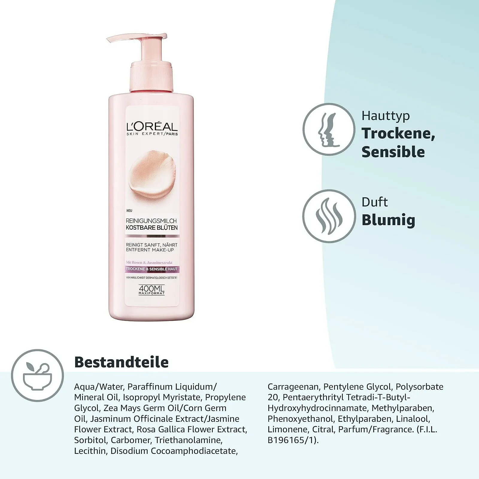 Молочко для вмивання L'Oréal Paris Квіти Розкоші для жінок: ніжно видаляє макіяж, дарує відчуття м'якої шкіри з екстрактами троянди та жасмину 400 мл, фото №5 Молочко для вмивання L'Oréal Paris Квіти Розкоші для жінок: ніжно видаляє макіяж, дарує відчуття м'якої шкіри з екстрактами троянди та жасмину 400 мл, фото №5