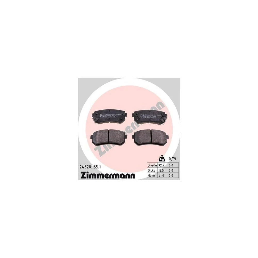 Комплект тормозных колодок, дисковый тормоз ZIMMERMANN 24320.155.1 для HYUNDAI KIA KIA (DYK), фото №1 Комплект тормозных колодок, дисковый тормоз ZIMMERMANN 24320.155.1 для HYUNDAI KIA KIA (DYK), фото №1