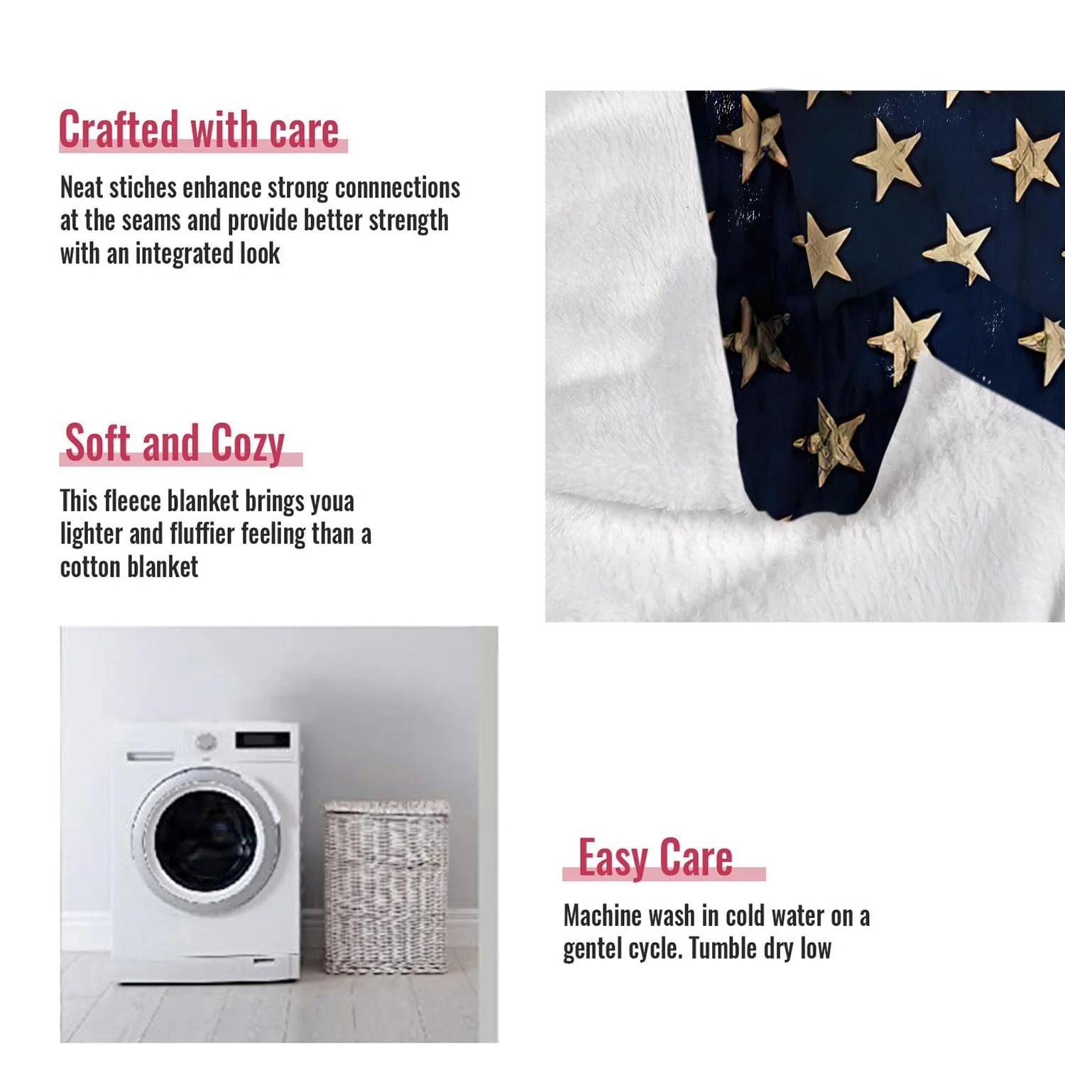 Одеяло YISUMEI Фланель Мягкое флисовое одеяло для кровати 150 x 200 см Винтажный американский флаг Гранж, фото №5