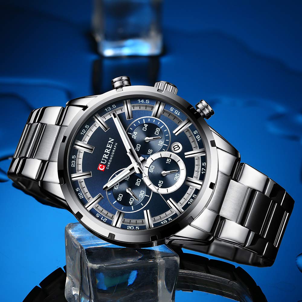 Чоловічий годинник CURREN Sport Quartz Chronograph Luminous Hands Stainless Steel Date Silver Blue, фото №3 Чоловічий годинник CURREN Sport Quartz Chronograph Luminous Hands Stainless Steel Date Silver Blue, фото №3