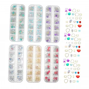 Стрази для манікюру в 6 коробках, 12 відділень, заклепки, скляні стрази для декорування нігтів - Фото 1