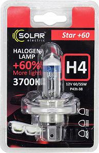 Лампочка галогенна H4 P43t 12V-60/55Вт Solar 3700K Starlight 60 blister 1234B1 - Фото 1