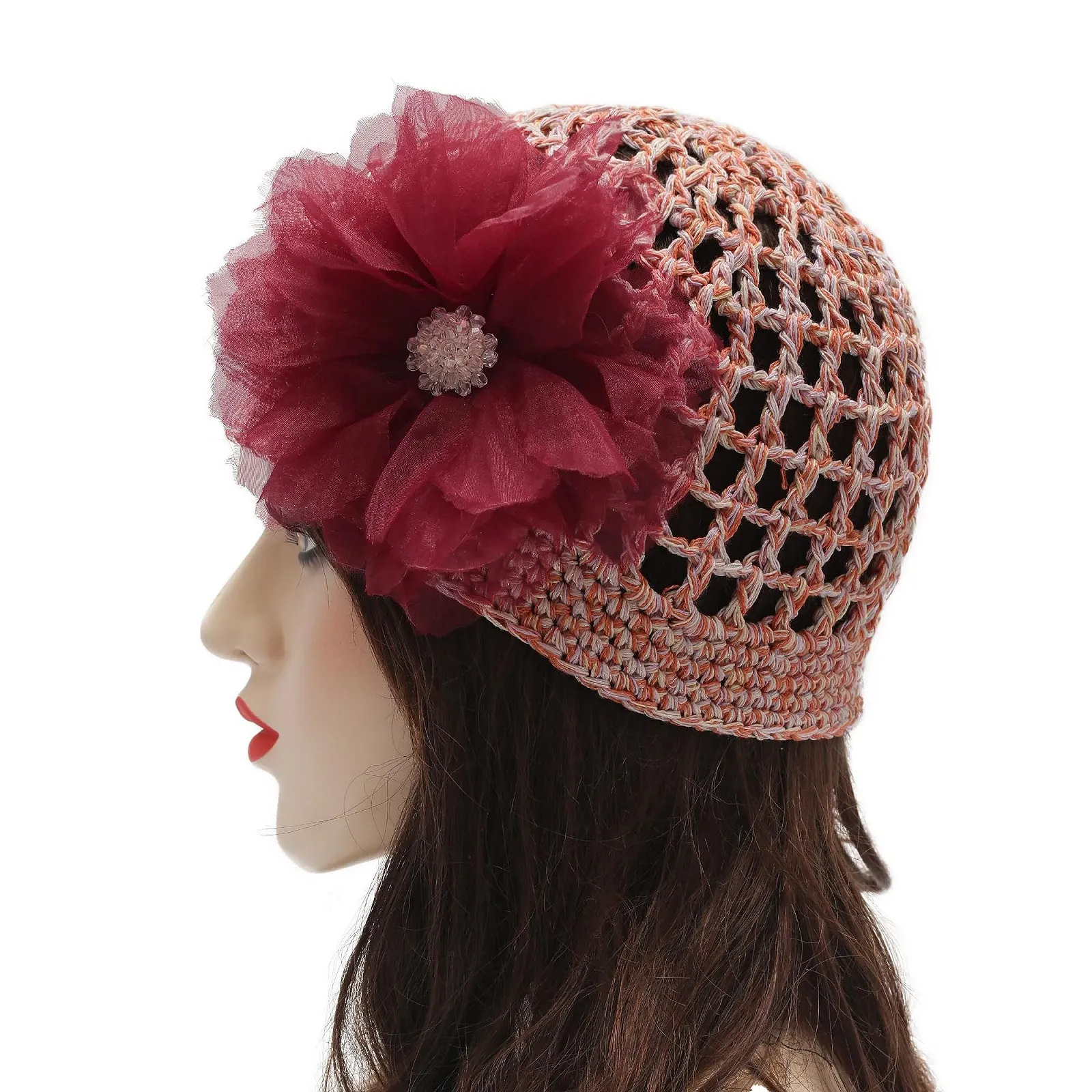 Женская шапка-бини ZLYC, ручной вязки, с цветочным декором, фото №3 Женская шапка-бини ZLYC, ручной вязки, с цветочным декором, фото №3